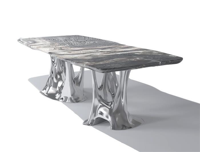 Erosion Dining Table Polished Aluminum