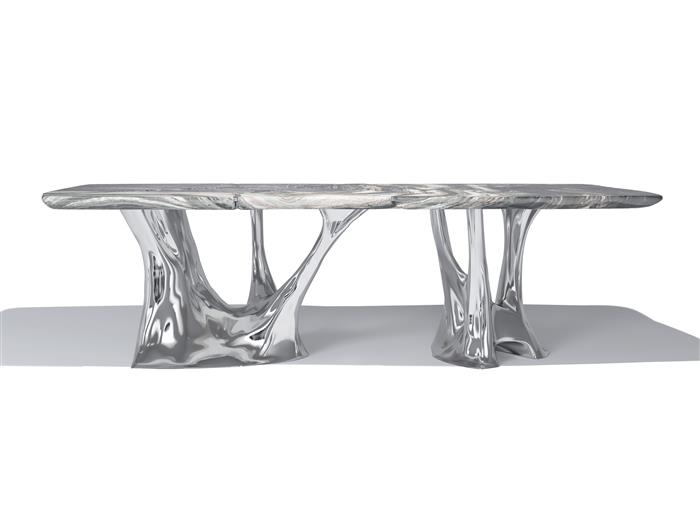 Erosion Dining Table Polished Aluminum