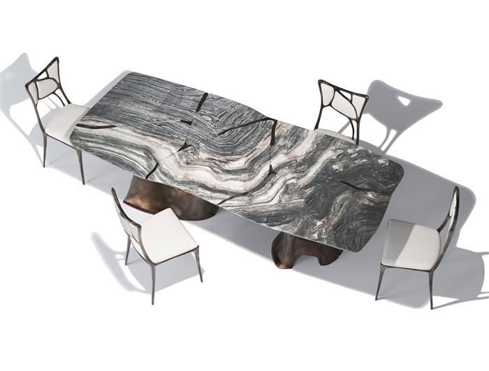 Erosion Dining Table  Aged Aluminum 