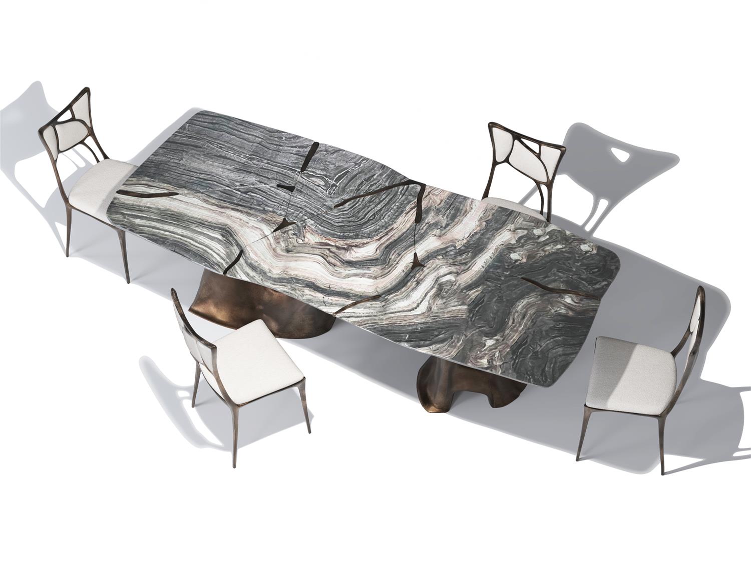 Erosion Dining Table  Aged Aluminum 